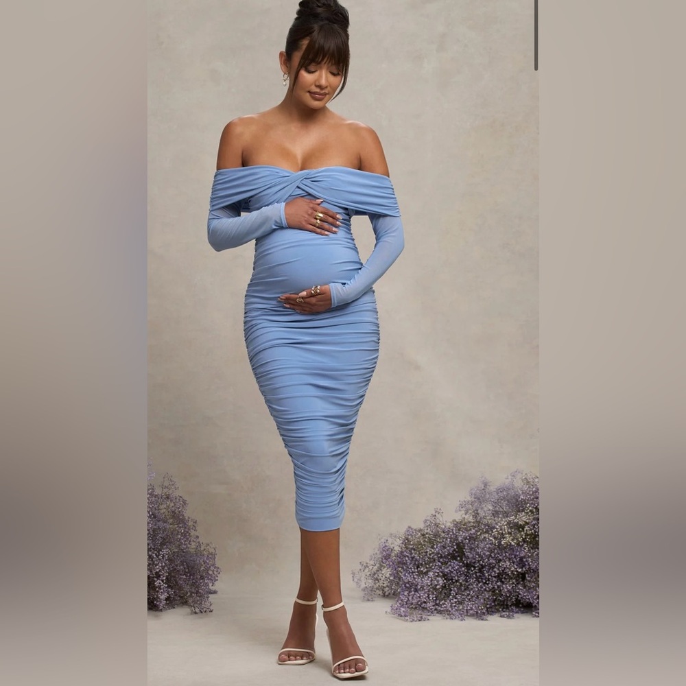 Club London Maternity Dress NEVA
POWDER BLUE BARDOT TWIST MATERNITY MIDI DRESS